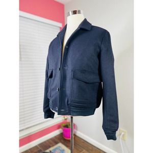 Hardy Aimes Navy Blue Wool Cashmere Bomber Jacket Faux Fur Lined Large